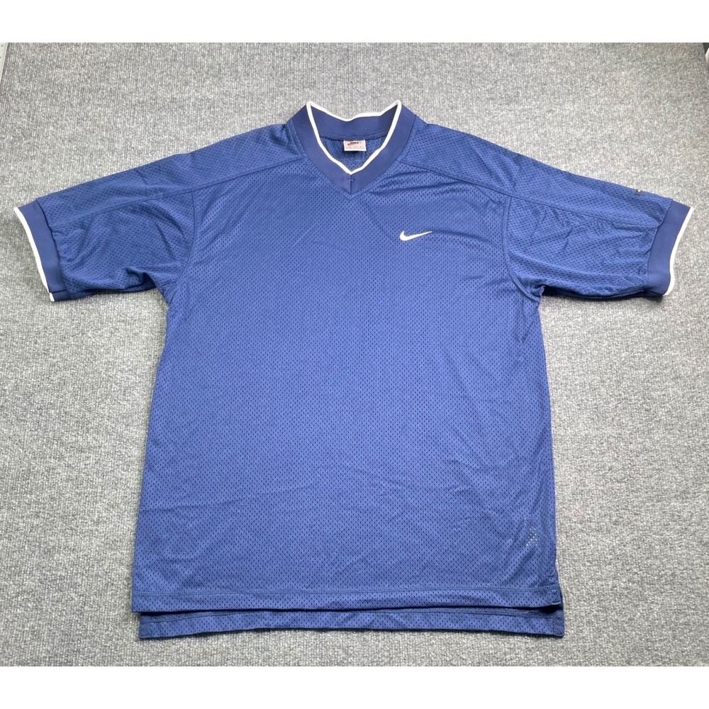 Nike Mesh Jersey Mens Medium Blue Vintage Dri-Fit V-Neck Short Sleeve Shirt